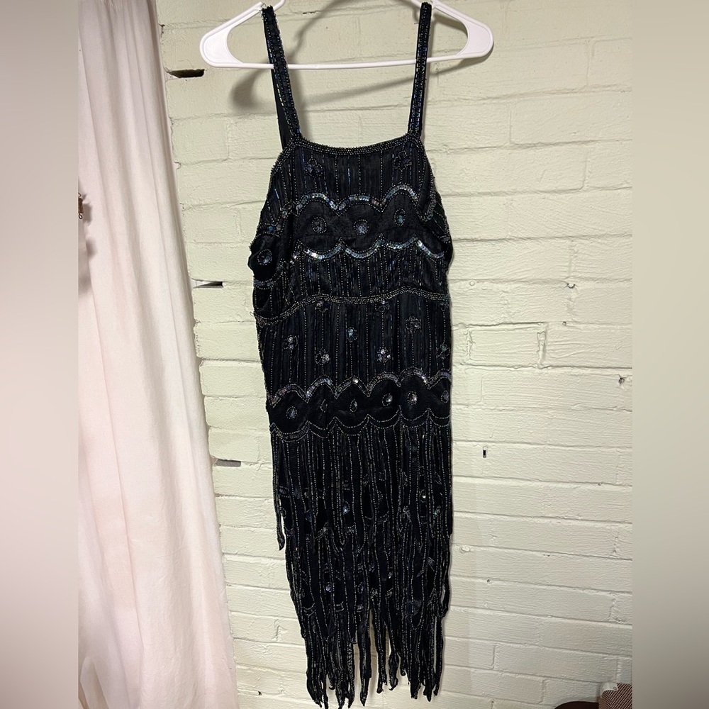 Vintage Judith Ann Creations Black Beaded Dress Womens